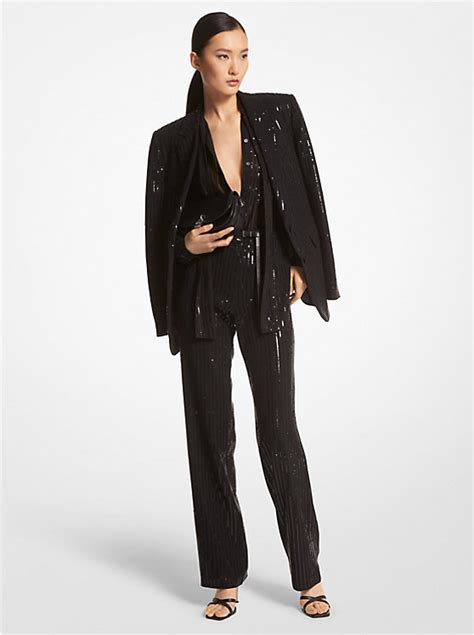 Pinstripe Sequined Crepe Boyfriend Blazer 